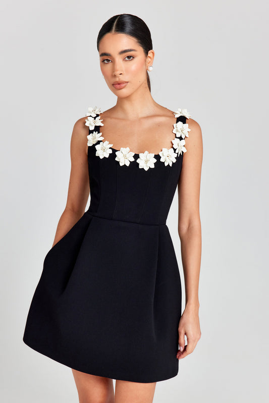 Floral Appliqué Summer Mini Dress