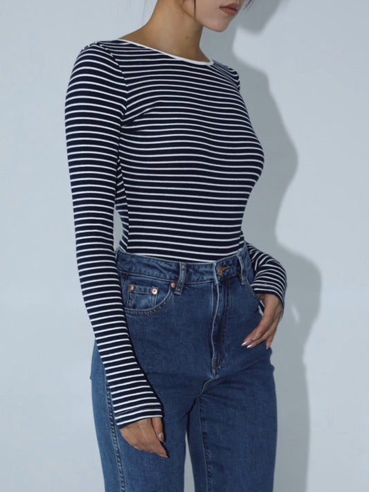 Open Back Striped Bodysuit