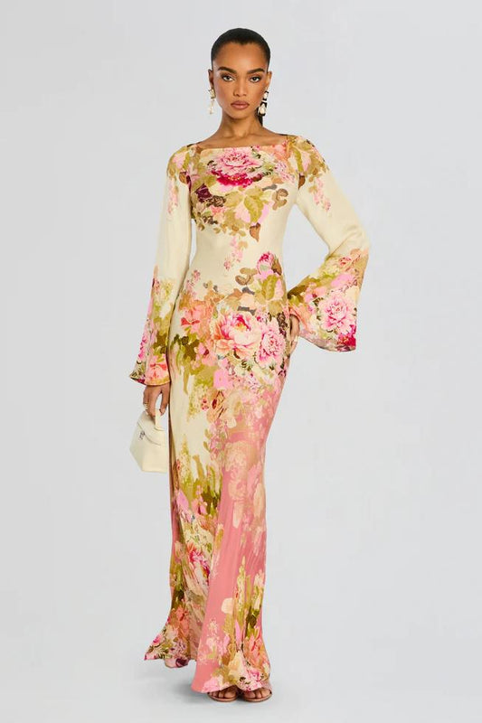 Floral Bell Sleeve Evening Grown