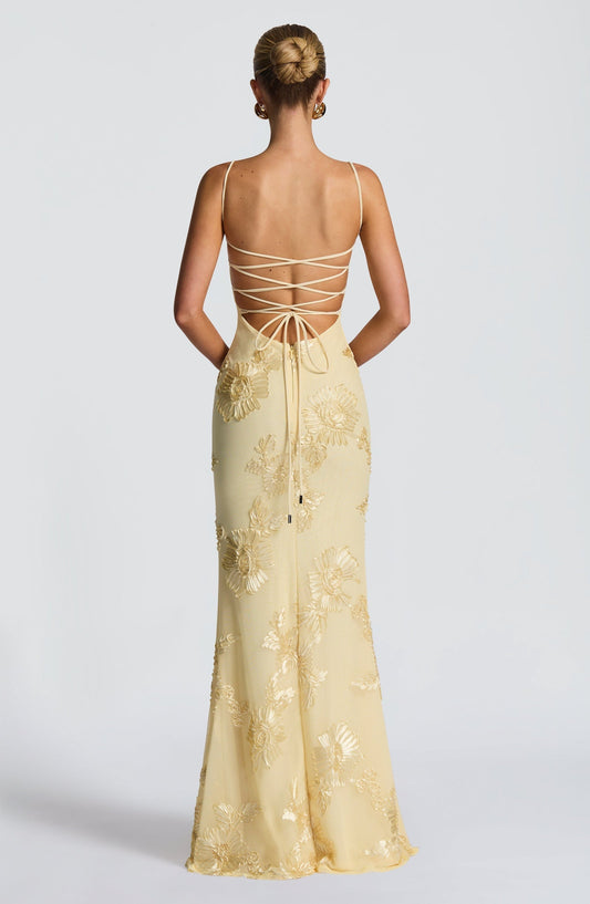 Floral Jacquard Wedding Guest Corset Maxi Dress