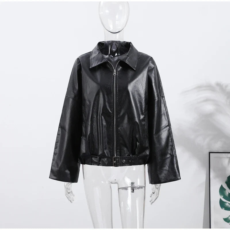 Vintage Faux Leather Bomber Jacket