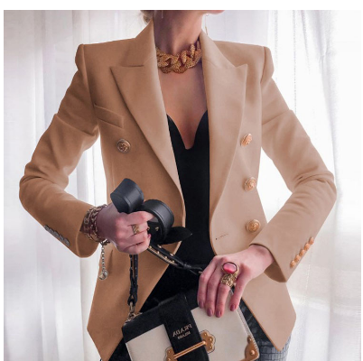 Elegant Women's Double-Breasted Blazer with Gold Buttons