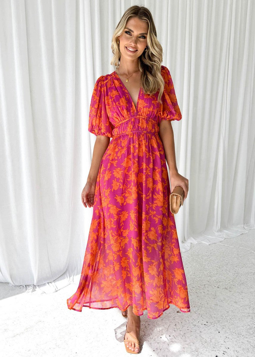 Light Summer Party Floral Midi Dress