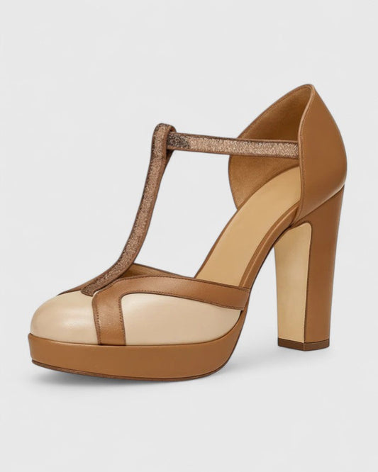 Keisha | Women's Winter Heels – Classic Platform T-Strap Pumps