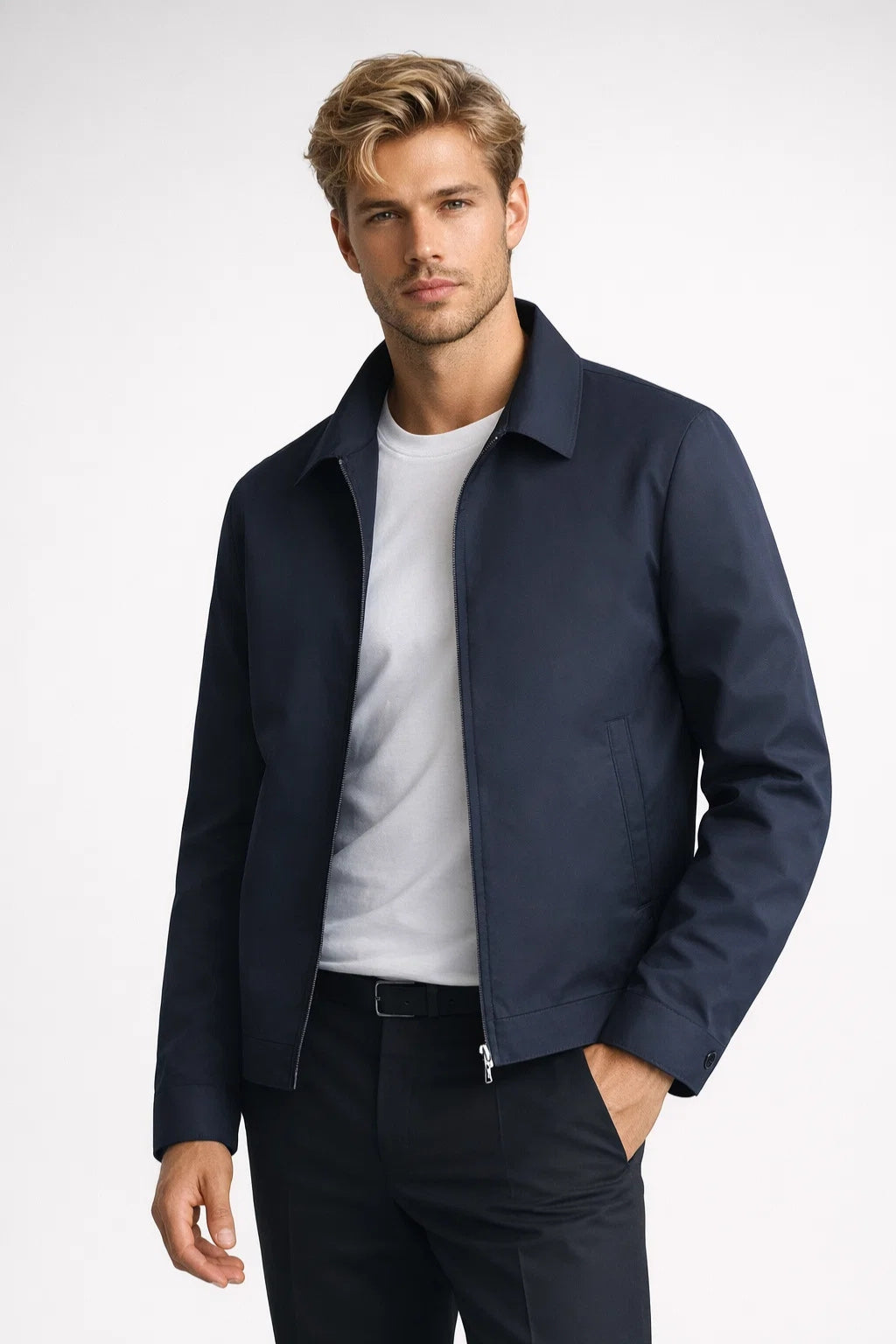 Men's Jacket – Classic Zip Front Collared Harrington