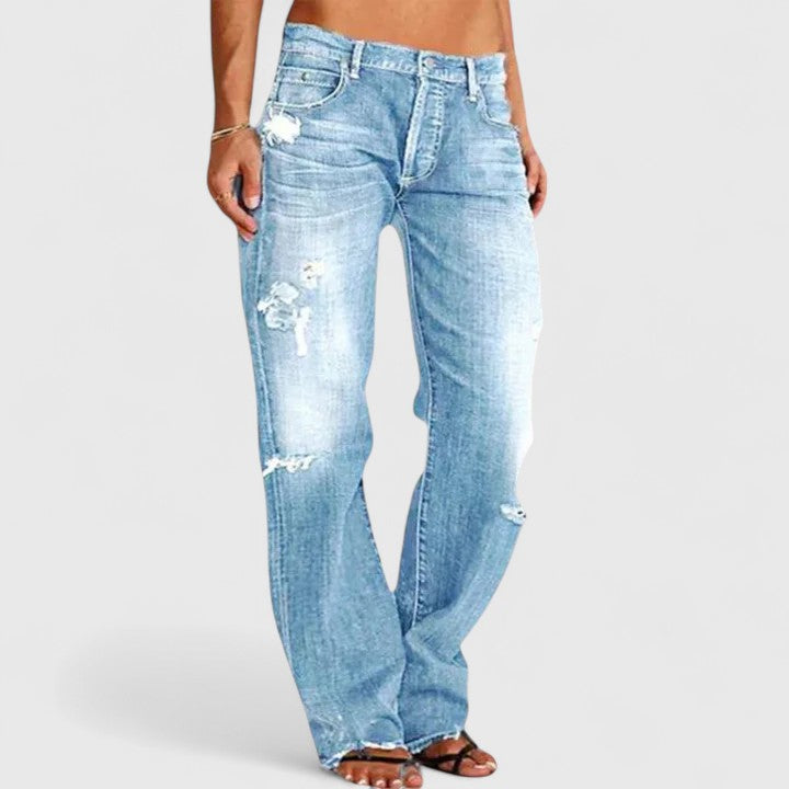 Women's Baggy Jeans – Distressed Wide Leg Denim