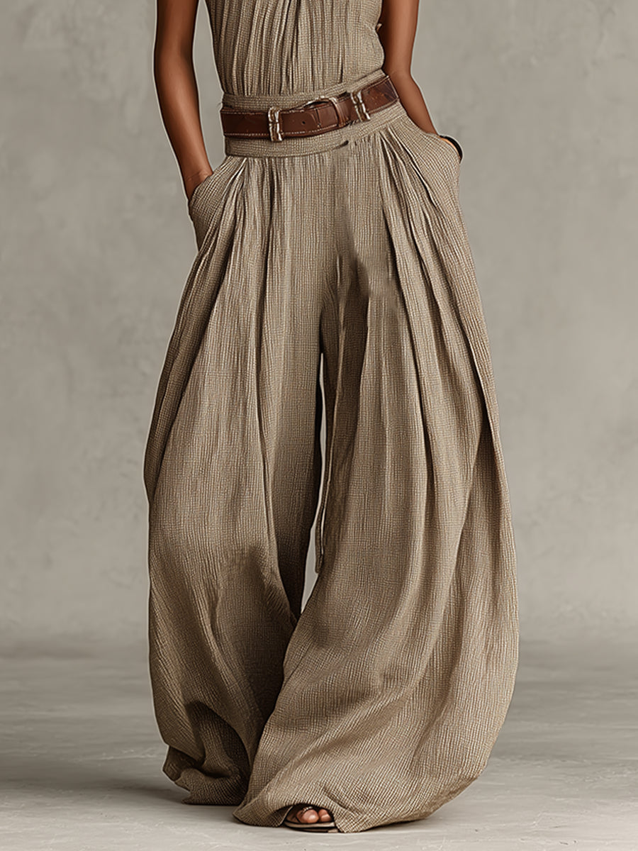Women's Boho Jumpsuit – Halterneck Wide-Leg Draped Style