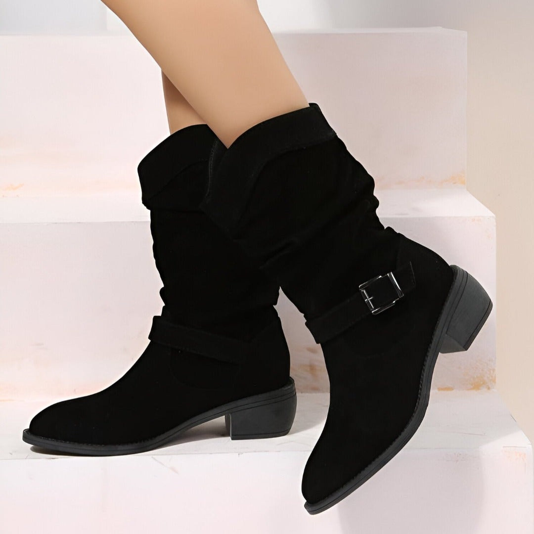 Women's Boots – Slouchy Buckle Accent Ankle Boots