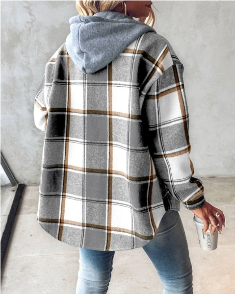 Women's Jacket – Plaid Hooded Shacket