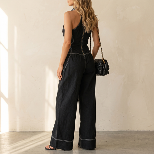 Women's Jumpsuit – Halter Wide-Leg Tailored Waist Style