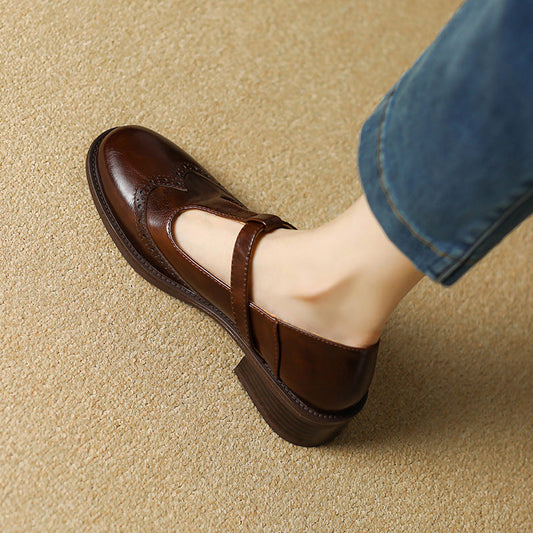 Women's Mary Jane Shoes – Brogue T-Bar Buckle Pumps