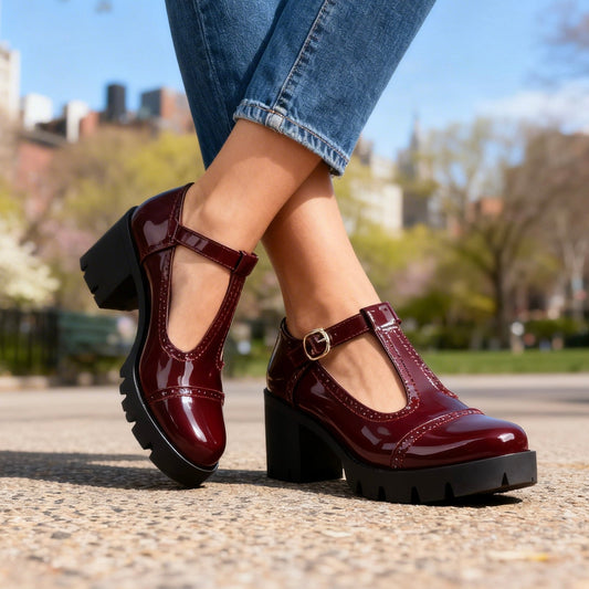 Women's Mary Jane Shoes – Platform Block Heel Pumps