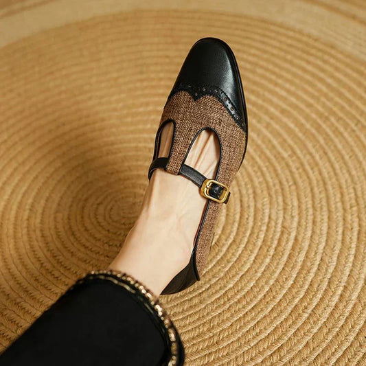 Women's Mary Jane Shoes – Tweed T-Bar Buckle Flats
