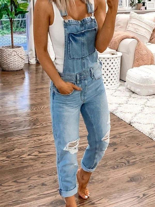 Women's Overalls – Relaxed Ripped Denim Dungarees