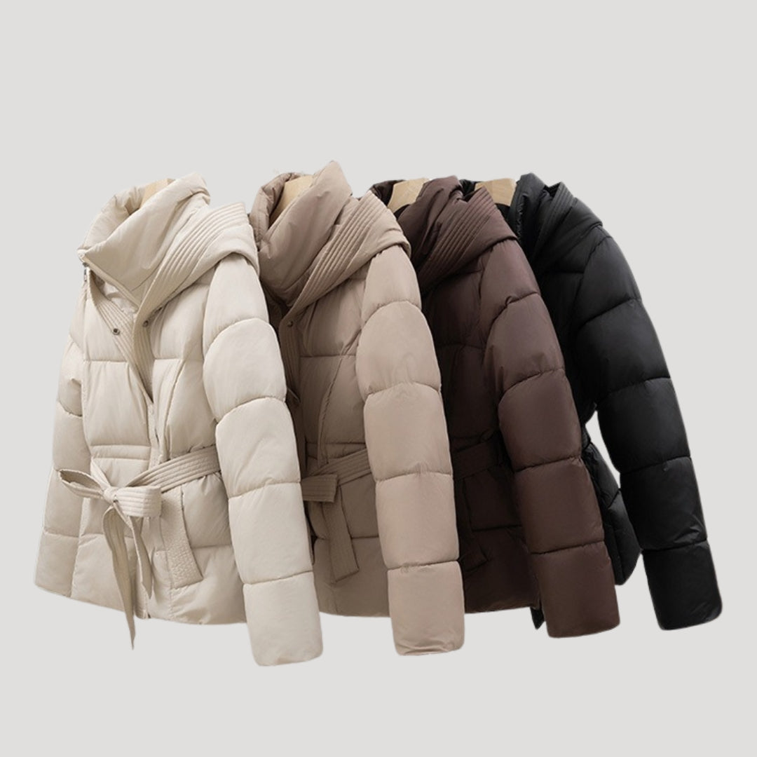 Women's Puffer Jacket – Belted Hooded Short Winter Style