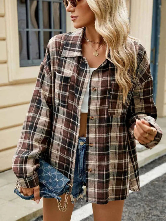 Women's Shacket – Plaid Button-Front Casual Style