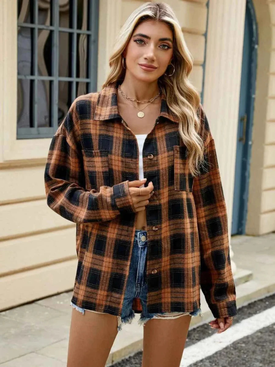 Women's Shacket – Plaid Button-Front Casual Style