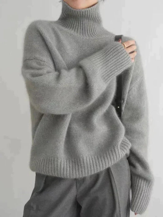 Women's Sweaters – Oversized Turtleneck Knit Pullover