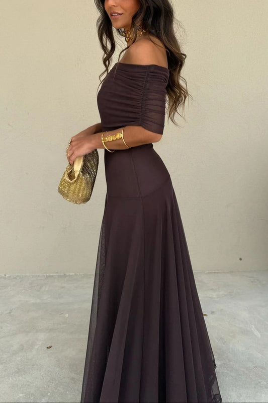 Women's Wedding Guest Dress – Off-Shoulder Maxi Dress