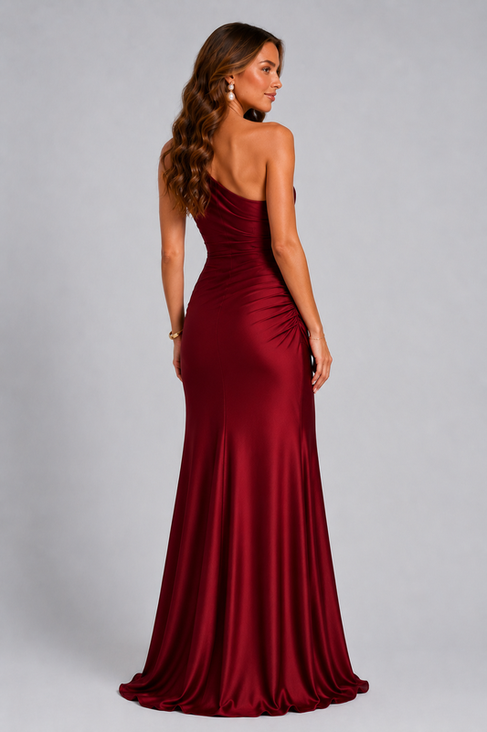 Women's Wedding Guest Dress – One-Shoulder Satin Maxi