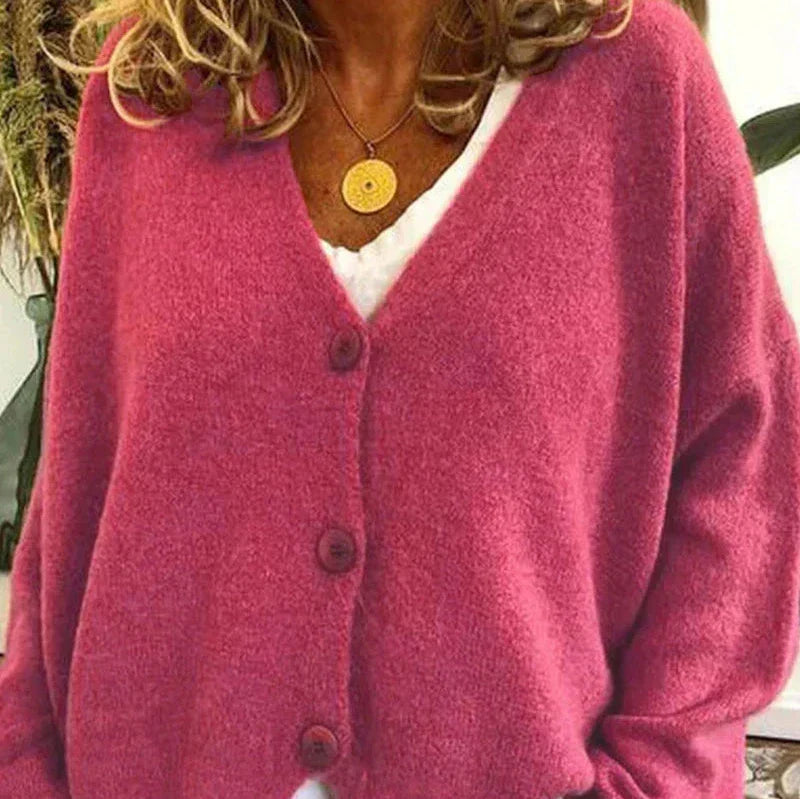 Women's Cardigan – Relaxed V-Neck Button-Front Style