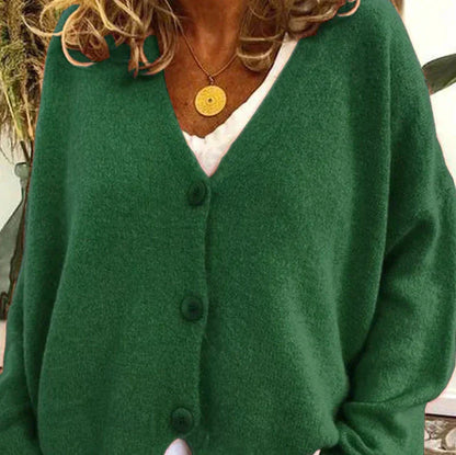 Women's Cardigan – Relaxed V-Neck Button-Front Style