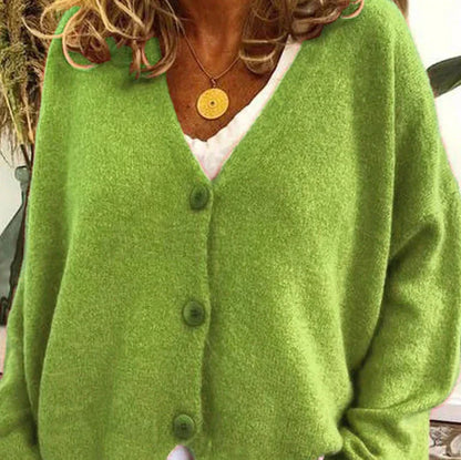 Women's Cardigan – Relaxed V-Neck Button-Front Style