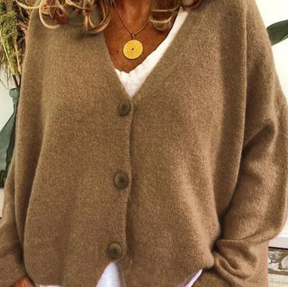 Women's Cardigan – Relaxed V-Neck Button-Front Style
