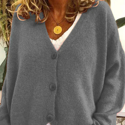 Women's Cardigan – Relaxed V-Neck Button-Front Style