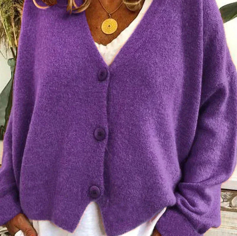 Women's Cardigan – Relaxed V-Neck Button-Front Style