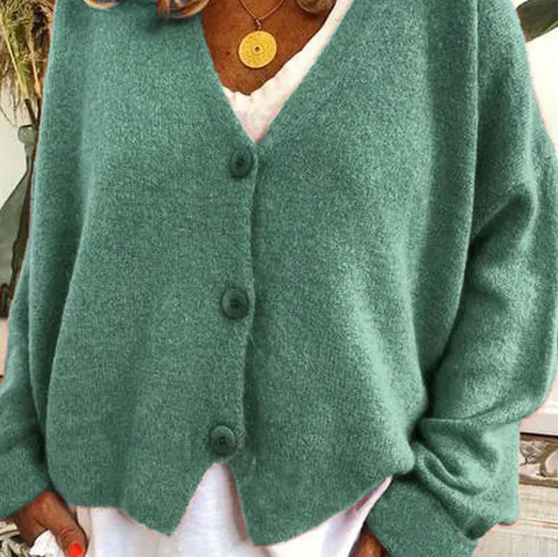 Women's Cardigan – Relaxed V-Neck Button-Front Style