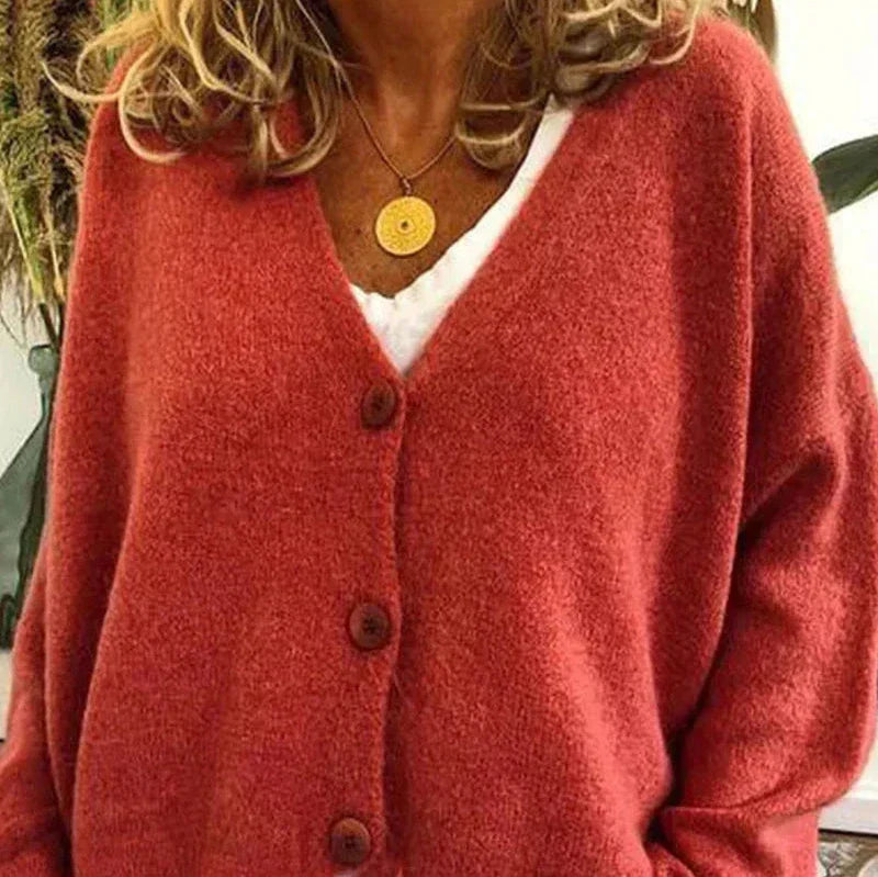 Women's Cardigan – Relaxed V-Neck Button-Front Style