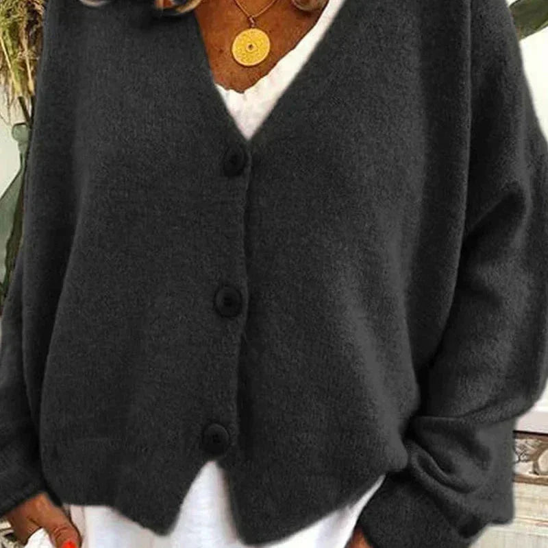Women's Cardigan – Relaxed V-Neck Button-Front Style