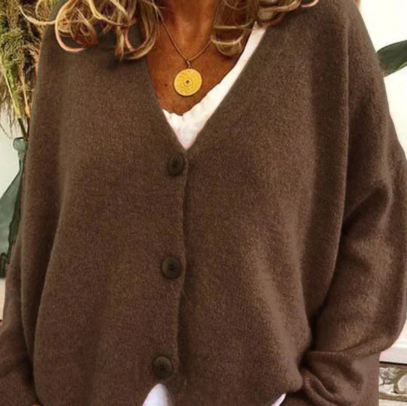 Women's Cardigan – Relaxed V-Neck Button-Front Style