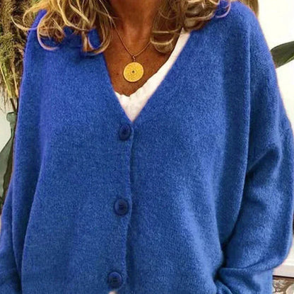 Women's Cardigan – Relaxed V-Neck Button-Front Style