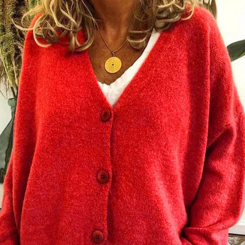 Women's Cardigan – Relaxed V-Neck Button-Front Style