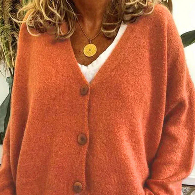 Women's Cardigan – Relaxed V-Neck Button-Front Style