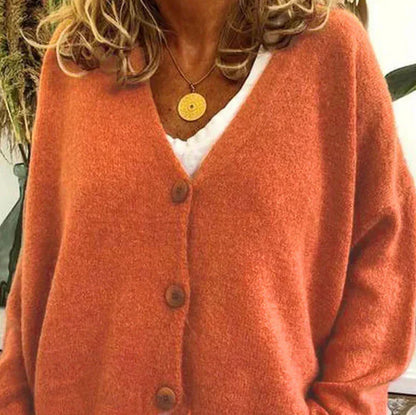 Women's Cardigan – Relaxed V-Neck Button-Front Style