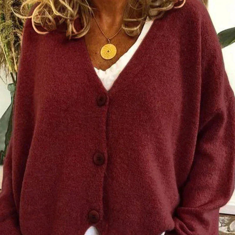 Women's Cardigan – Relaxed V-Neck Button-Front Style
