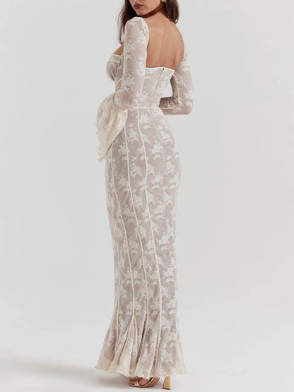 Elegant Lace Summer Night Maxi Dress with Corset Bodice