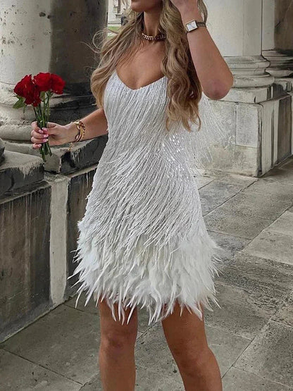 Cute Feather Party Mini Dress