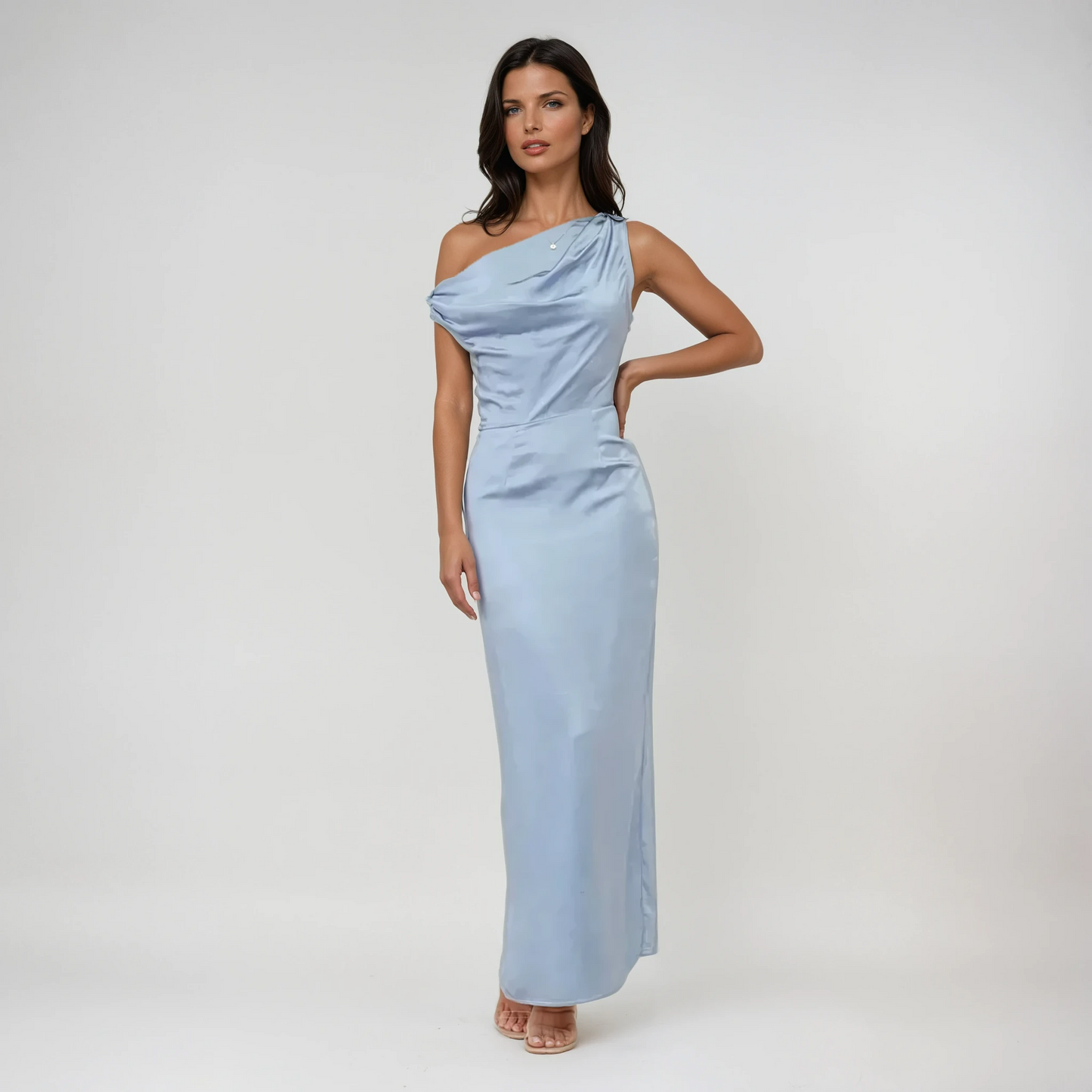 Coralie Draped Satin Wedding Guest Maxi Dress
