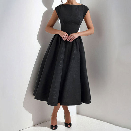 Structured Cap Sleeve Cocktail Party Midi Dress