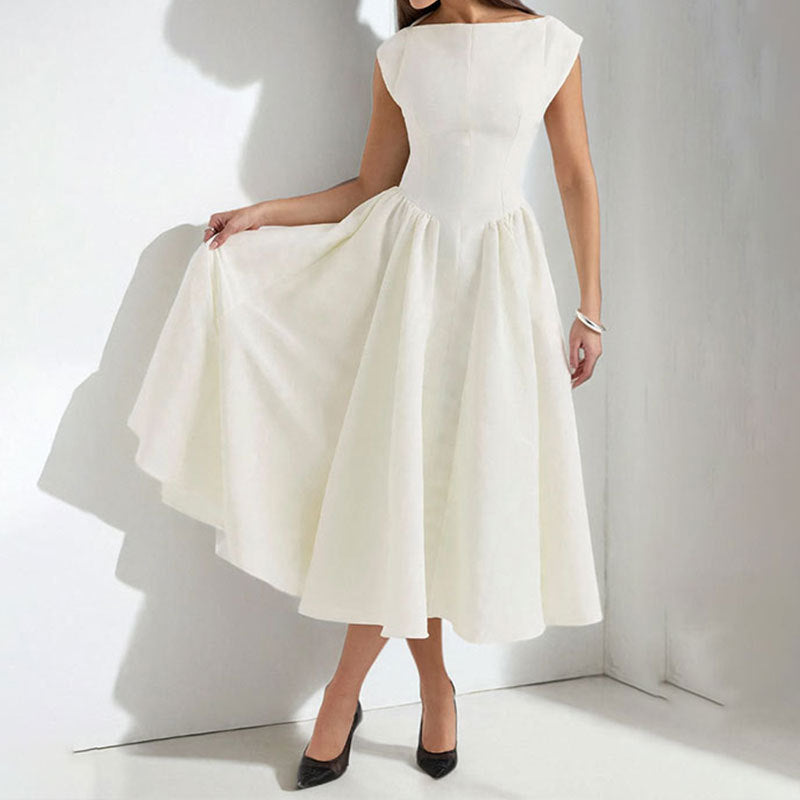 Structured Cap Sleeve Cocktail Party Midi Dress