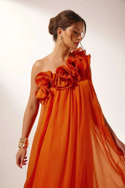 Formal Asymmetric One-Shoulder Floral Evening Gown