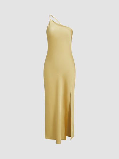 Open Back Satin Wedding Guest Maxi Dress