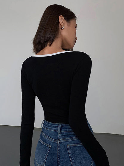 Square Neck Contrast Trim Top