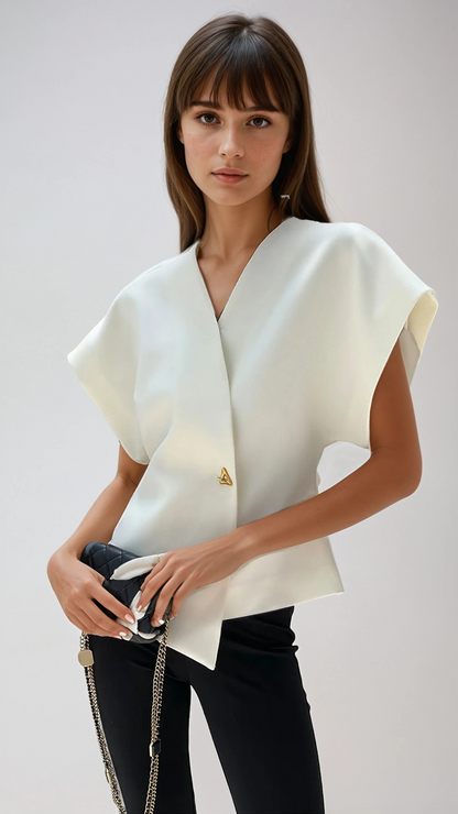 Trendy V-Neck Button Down Blouse
