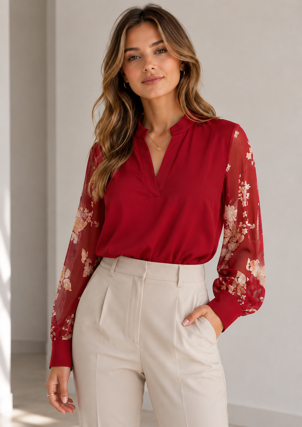 Long sleeve V-neck top for women | Grace