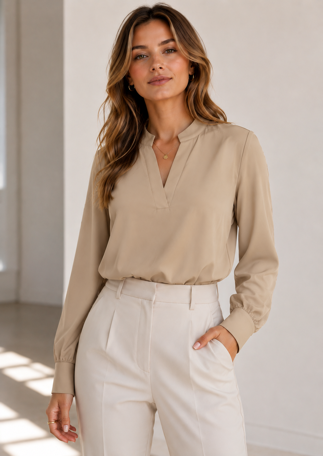 Long sleeve V-neck top for women | Grace